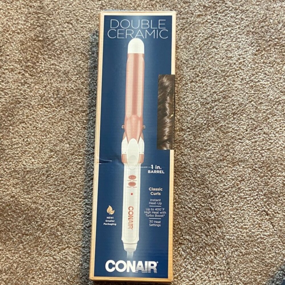 Conair New in Box Double Ceramic 1 inch Curling Iron 30 Heat Settings